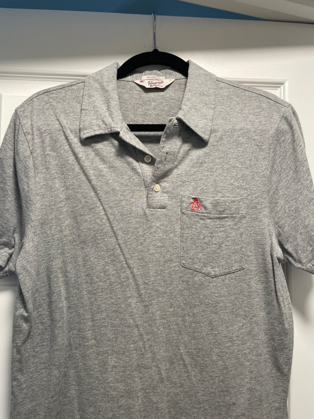 Original Penguin Heather Gray Polo with Red Logo Pocket
